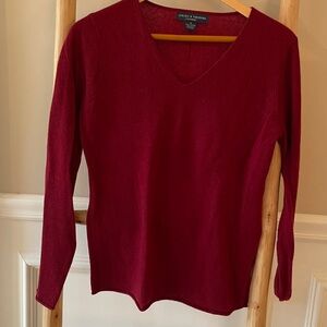Chelsea & Theodore Burgundy Cashmere V-neck Sweater